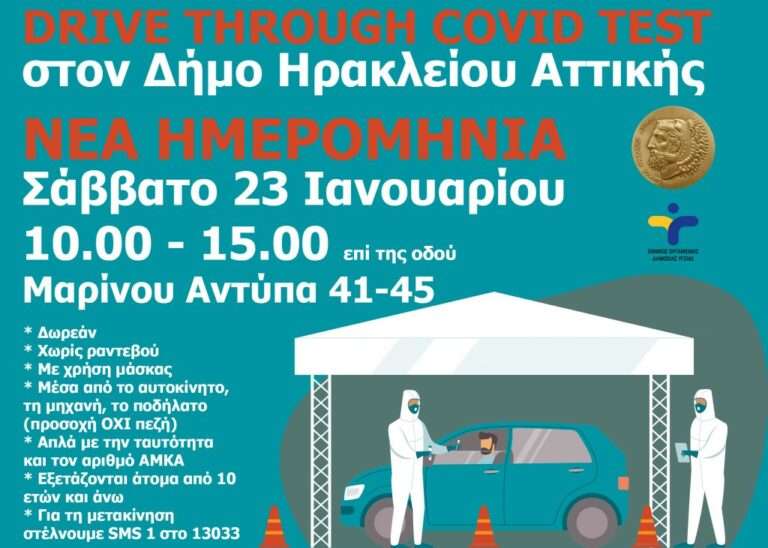 Drive through covid tests στον Δήμο Ηρακλείου Αττικής το Σάββατο (23/1) – OTA VOICE